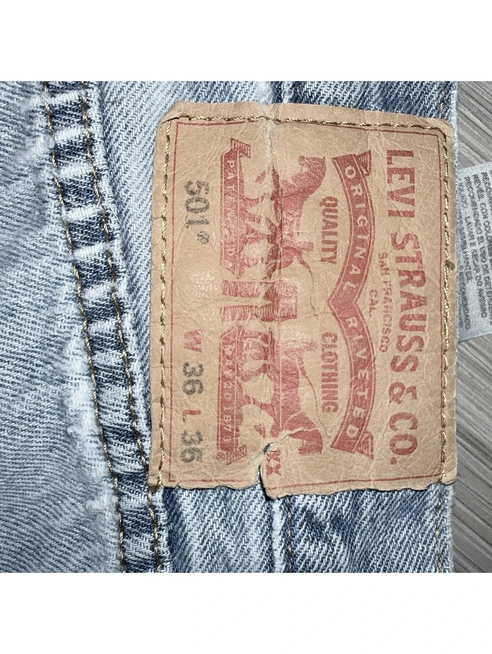 Levis 501 Distressed Denim Jeans Size W36 L36 “vintage Look”
